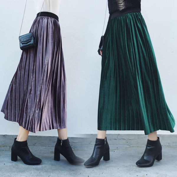 

popular velvet korean gold women's skirt high waisted hot, White;black