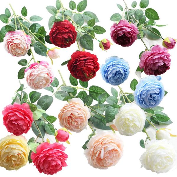 

3heads artificial flowers peony bouquet silk flowers bridal bouquet fall vivid fake rose for wedding home party decor