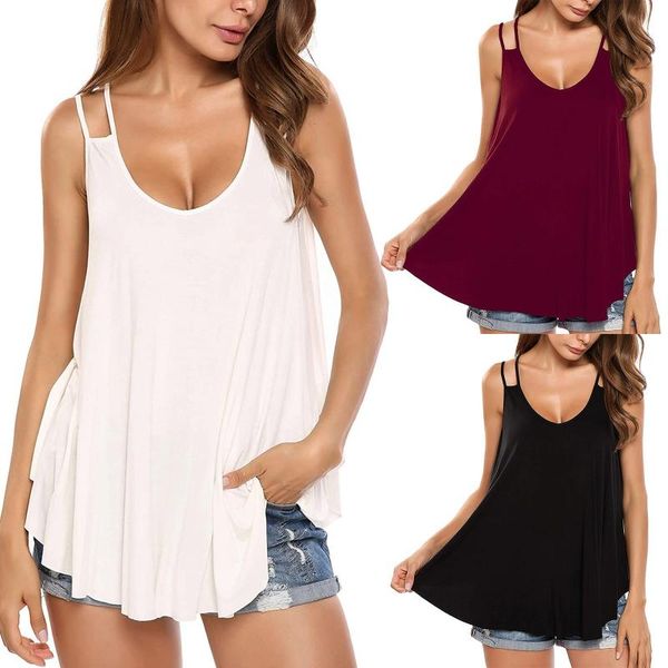 

women's tanks & camis summer solid color pleated elegant v-neck camisole casual strap vest sling backless for ladies, White
