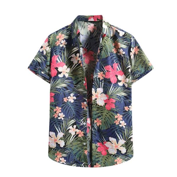 

2021 new summer men's floral printed shirts male casual short sleeve hawaiian beach flower shirt basic plus size shirts, White;black