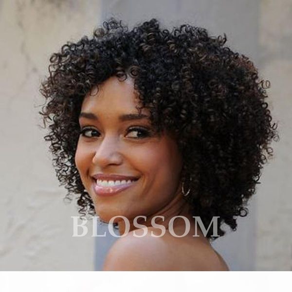 

none lace front short human hair wigs kinky curly brazilian hair natural black wigs for black women, Black;brown