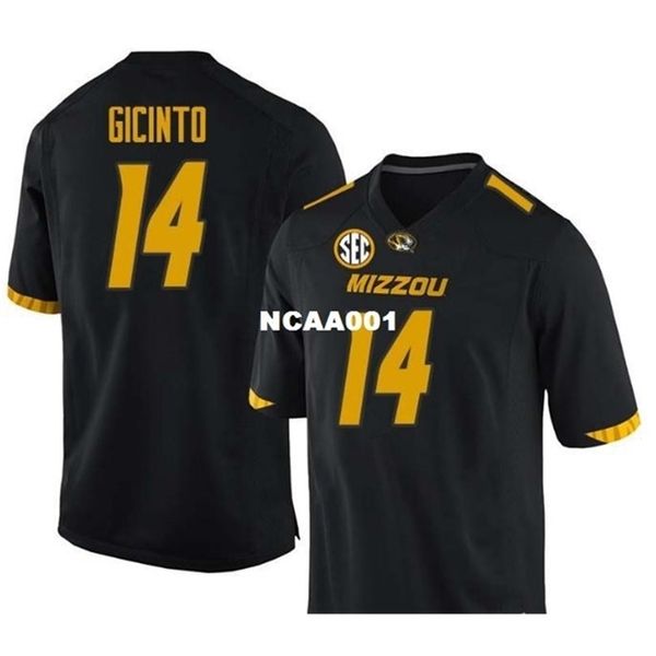 

668 missouri tigers dominic gicinto #14 real full embroidery college jersey size s-4xl or custom any name or number jersey, Black
