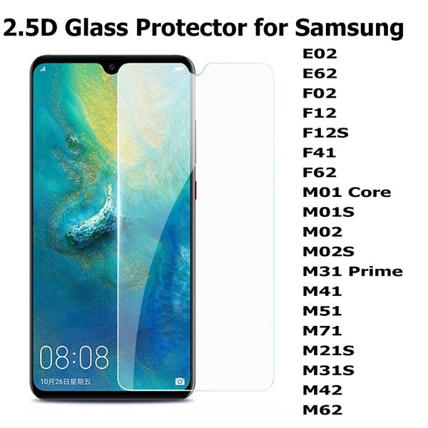 

for samsung e02 e62 f02 f12 f12s f41 f62 m01 core m01s m02 m02s m32 m41 m51 m71 m21s m31s m42 m62 2.5d tempered glass phone screen protector