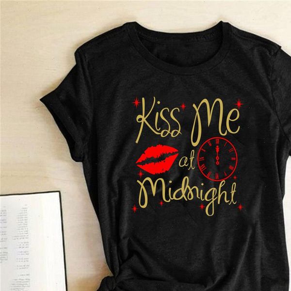 

kiss me at midnight red lips print cute women t shirt aesthetic round neck tee femme tshirts fashion 2021 ladies korean clothes, White