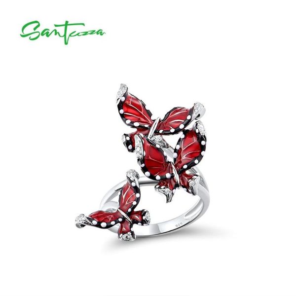 

cluster rings santuzza silver ring for women genuine 100% 925 sterling red butterflies trendy fashion jewelry handmade enamel, Golden;silver