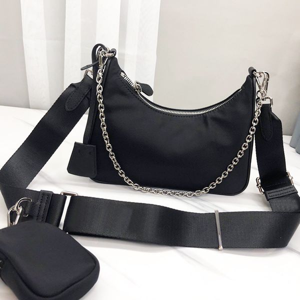 

classic women 2005 black nylon hobo shoulder bags fashion luxurys designers lady chain crossbody bag tote 2 piece purses handbags wallet bac