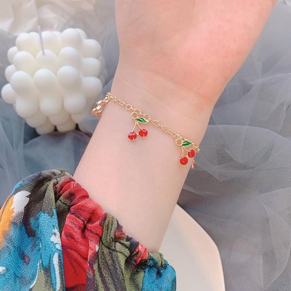 

charm bracelets fashion little cherry pendant bracelet for women student simple sweet adjustable girlfriends jewelry accessories gifts, Golden;silver