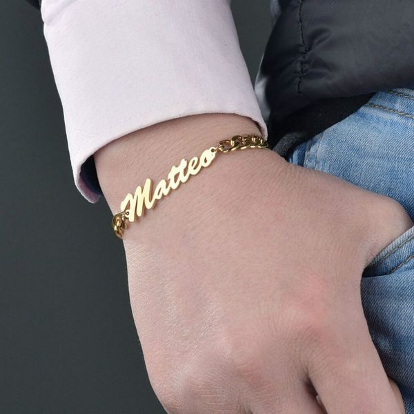 

custom name bracelet cuban chain stainless steel do not fade for women men personalized jewelry, Silver