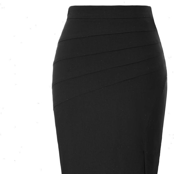 

navy blue skirt women office business wear ladies work solid color split skirt stretch ruched hips wrapped bodycon pencil skirt, Black