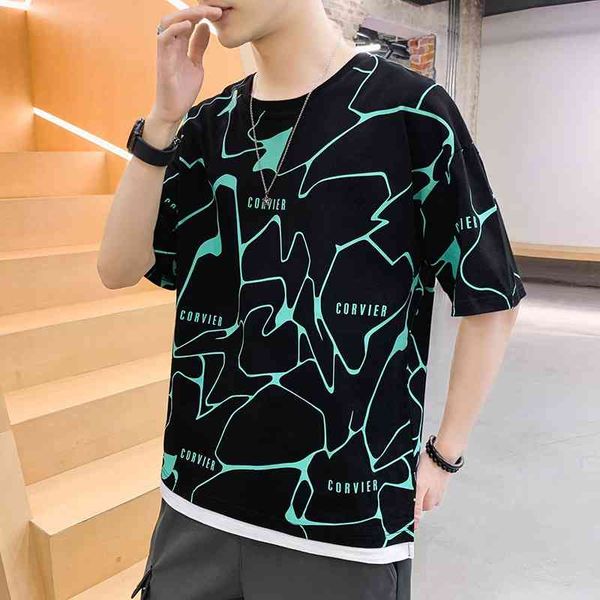 

2021 summer new stripe t-shirt loose t-shirt student fashion brand handsome men's short sleeve, Gray