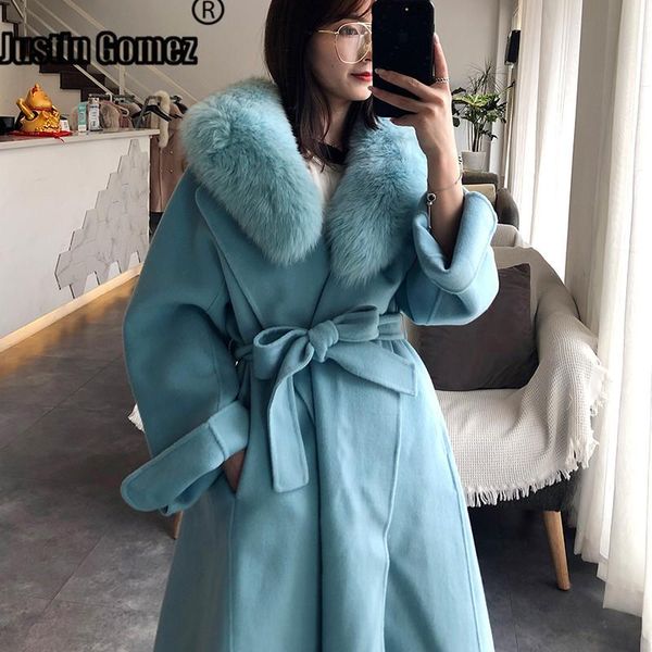 

women's wool & blends loose hair collar coat 2021 female warm winter coats with belt elegant long cardigan for women, Black
