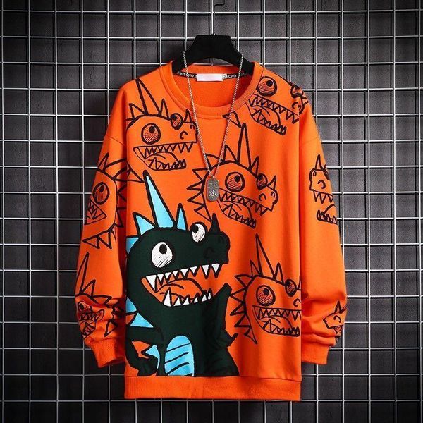 

2021 new dinossauro casual dos desenhos animados moletom streetwear outono solto hoody high street japo harajuku amine hoodie masculino lega, Black