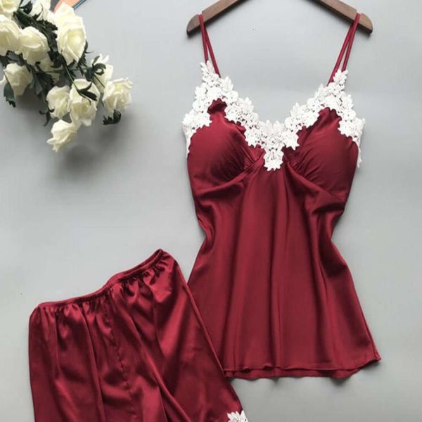 

20212019 pajamas women's large summer two piece lace home clothes, Black;red