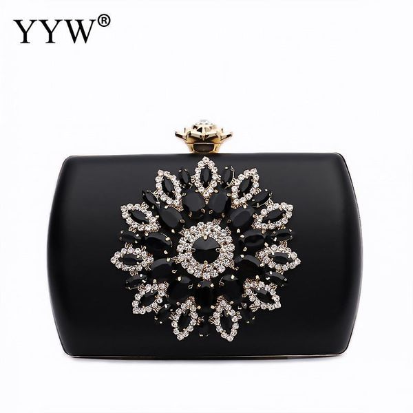 

evening bags yyw 2021 flower rhinestones women handbags red black purple gold chain shoulder metal day clutches purse wedding wallets