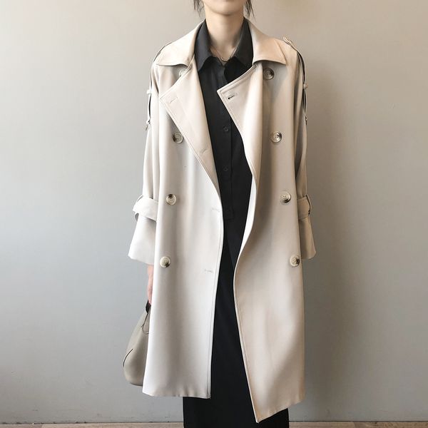 

2021 fashion with belt down female collar femme coat streetwear y9p5, Tan;black