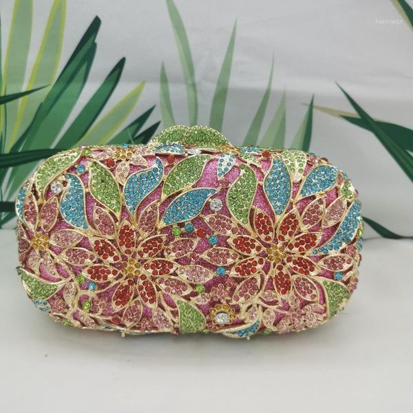 

evening bags gold silver pink black multicolor ab diamond woman clutches lady party flower crystal wedding handbag female purses
