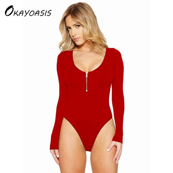 

women's jumpsuits & rompers okayoasis wholesale 7 colors women skinny long sleeves short bodysuits lady overalls with zip, Black;white