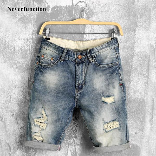 

2021 new men fashion retro wash straight ripped jeans short streetwear holes casual summer bermuda denim shorts plus size 38 40, White;black