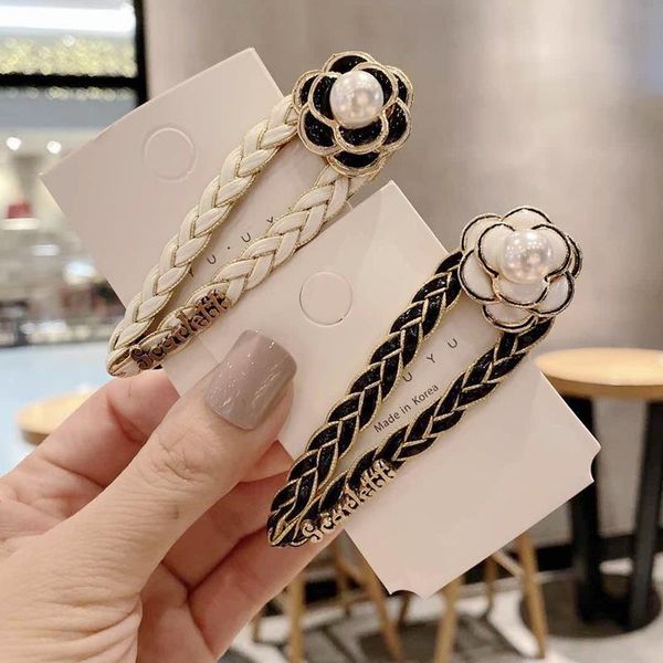 

hair clips & barrettes woven leather strip enamel camellia clip for women original letter big pearl pins bride accessories z322, Golden;silver