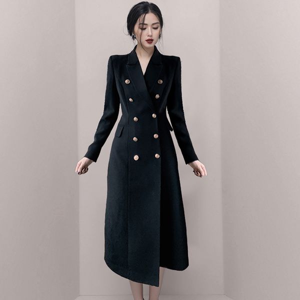 

spring waist double thin buttons sleeve dresses ta395 jgjl, Black;gray