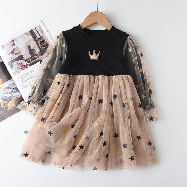 

girl's dresses girls princess 2021 autumn crown costumes party mesh sequined kids outfit children spring clothing, Red;yellow