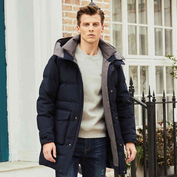 

winter men's business leisure fashion medium and long warm down jacket, Black