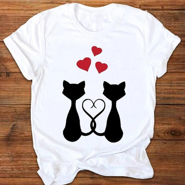 

men graphic cat love pet t shirts animal funny fashion printing 90s style print clothes lady tees female shirt, White;black
