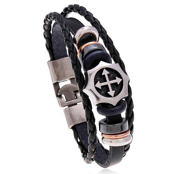 

men's multilayer leather bracelet new design charm cross bracelet party jewelry good gift 2021, Golden;silver