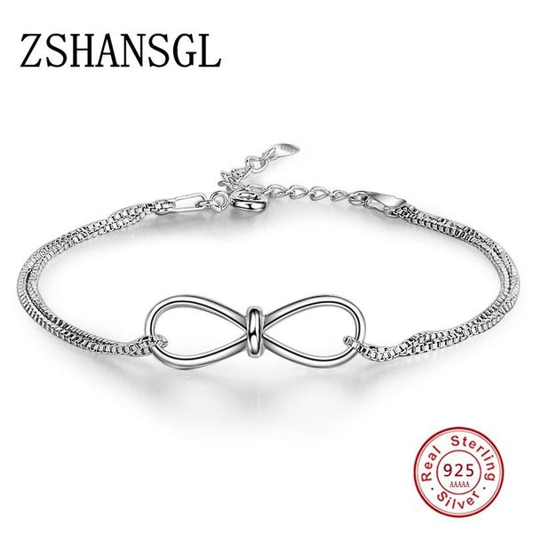 

charm bracelets authentic 925 sterling silver endless love infinity chain link adjustable women bracelet luxury jewelry, Golden;silver