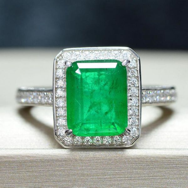 

cluster rings 2021 trend vintage 925 sterling silver synthetic emerald gemstone lab diamond women wedding engagement band fine jewelry, Golden;silver