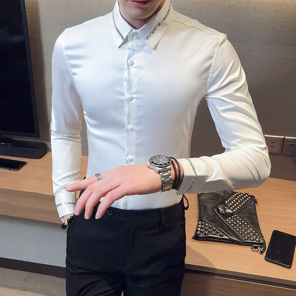 

new estilo britnico dos homens do camisa de manga longa moda 2021 simples fino ajuste casual formal wear escritrio blusa homme preto/branco, Black;brown