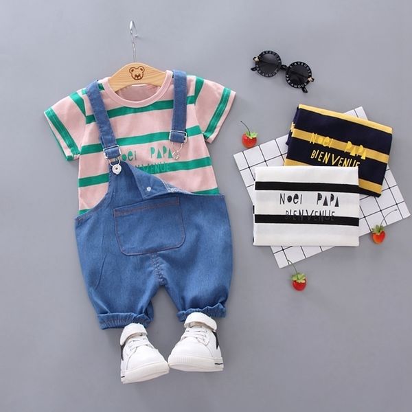 Yaz Erkek Giysileri Set Karikatür Toddler Bebek Bebek Kız Kıyafetler T-shirt + Önlük Pantolon Çocuk Giyim Setleri Tracksuit 210309