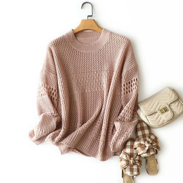 

women's sweaters shuchan hollow out thin 100% cashmere sweater women patchwork clothes 2021 korean fashion loose-fitting, White;black