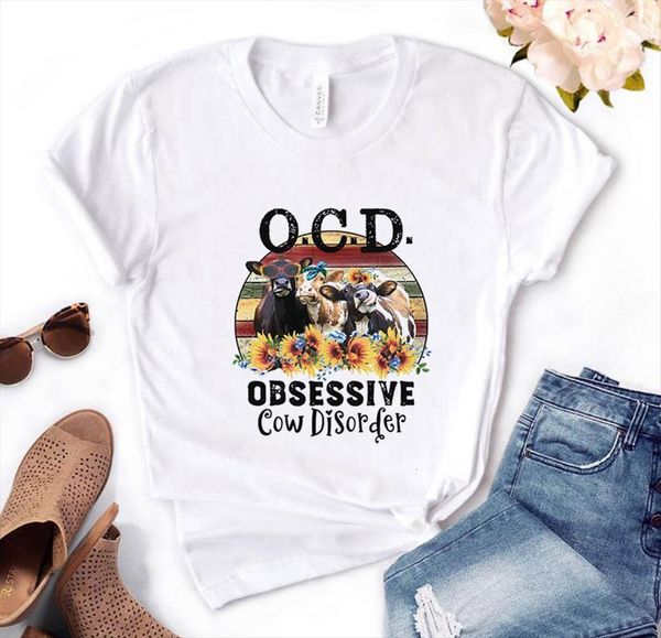 

ocd obsessive cow disorder womens sunflower print cotton casual funny for lady yong girl tee pm 153, White