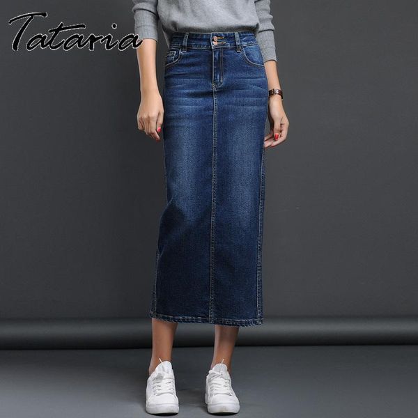 

skirts tataria high waist denim women open side skirt for long jeans female pencil ladies maxi, Black