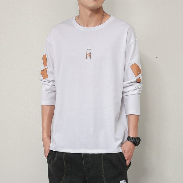 

long sleeves mens tshirts 2021 new spring autumn clothes man's classic t-shirt tees kjub, Black