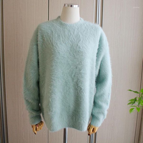 

mink cashmere thick fluffy sweater long sleeve women autumn winter cusual pullover korean fashion o-neck knitted pull femme1, White;black