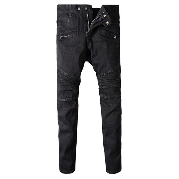 

men's jeans european american street style fashion men black color slim fit spliced designer biker hip hop denim punk pants, Blue