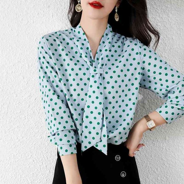 

women's blouses & shirts female chiffon polka dot blouse, long-sleeve female shirt with lace. 00gm, White