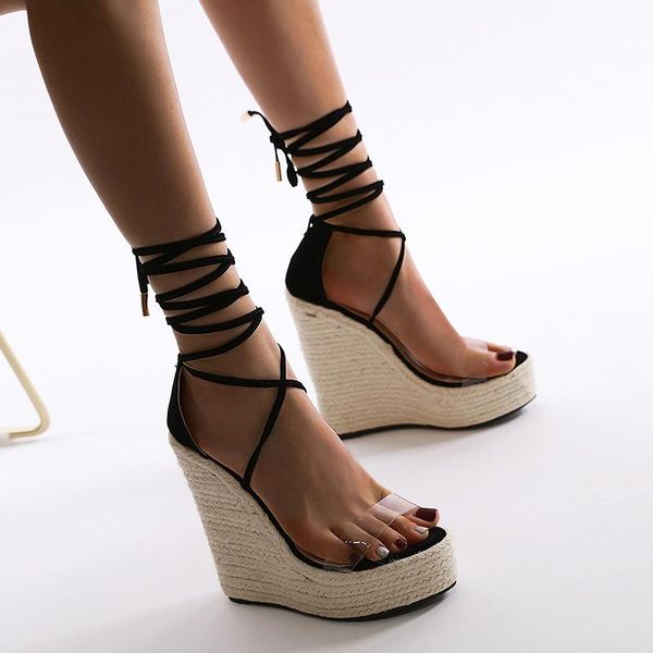 

sandals fashion women shoes height increasing platform high heels wedges ladies girls sandalias de mujer, Black