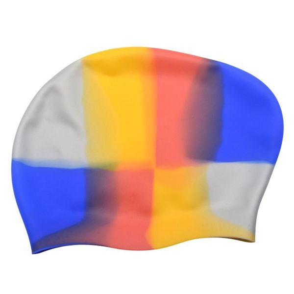 

swimming caps pool used summer woman long hair colorful rainbow silicone swim cap