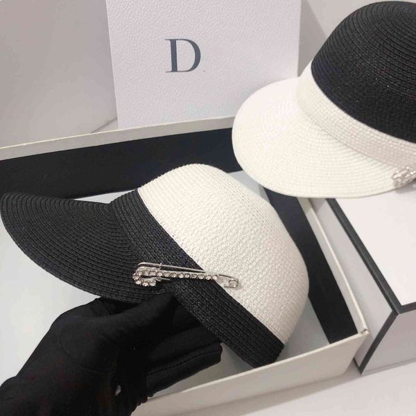 

new pin equestrian straw for summer outing sunscreen shade matching color cap usa fashion hat girl black friday pjqp, Black;white