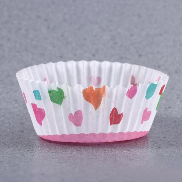 

100 pcs heat resistant pe coating cupcake wrappers round thicken muffin cup cake paper cup (colorful heart)