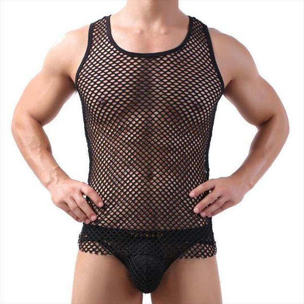 

men clothing tank cut out gym mens vests perspective sleeveless shirt ropa hombre musculation bodybuilding mesh, White;black