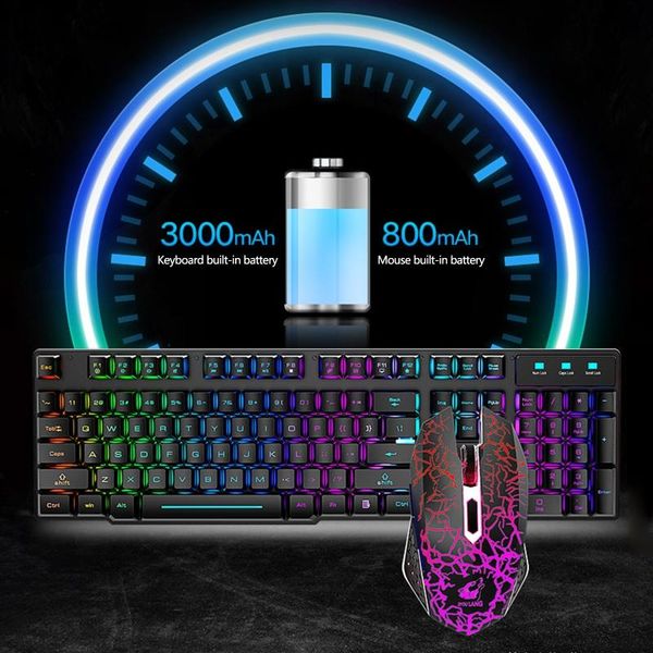 

2.4g rechargeable wireless gaming keyboard and mouse set colorful led breathing light 3 gear dpi adjustable lapparts