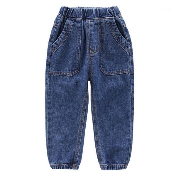 Jeans toddler meninos verão cintura elástica crianças calças de denim casual crianças bolso sólido bebê roupas infantil menina d30