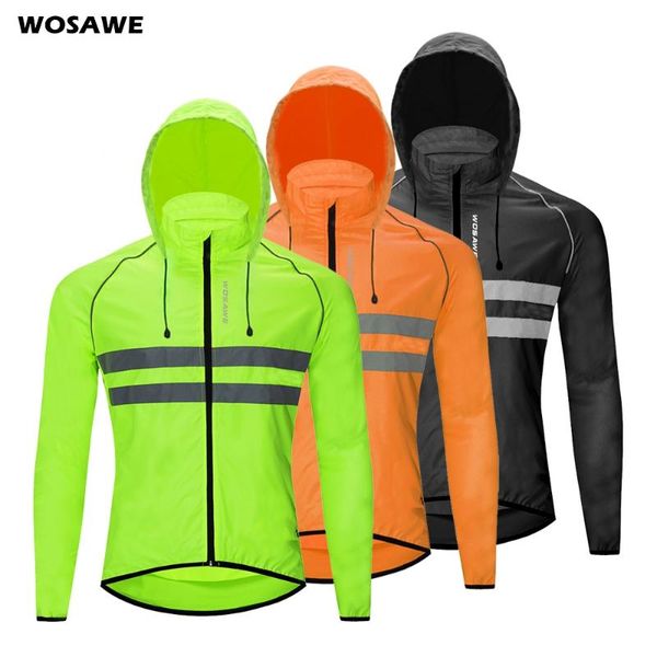 

running jackets wosawe thin hooded caps reflective windproof water rain repellent cycling windbreaker coat bike sports, Black;red