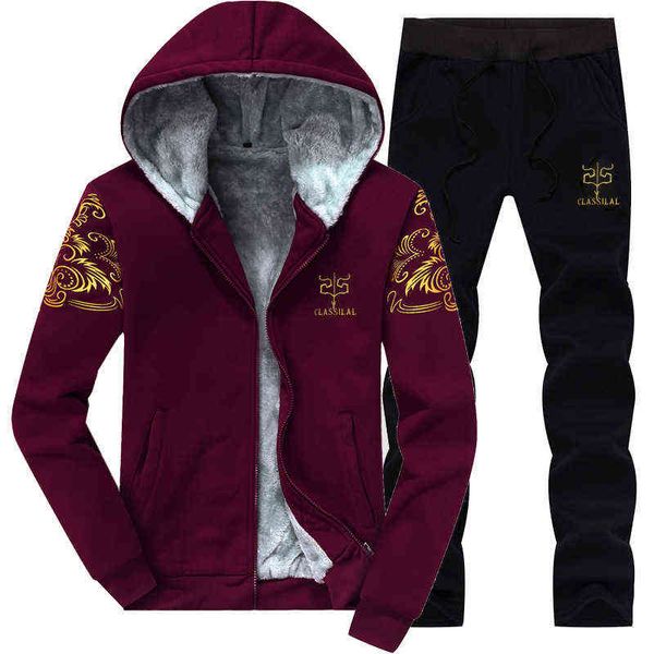 

men track suit casual winter mens warm set fleece track suits for men tracksuit brand clothing male jacket suits plus size 4xl g1209, Gray
