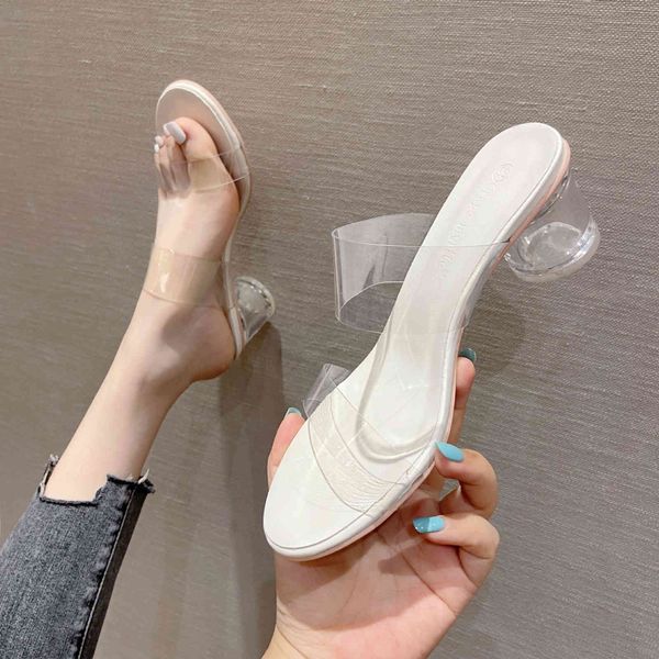 

sandals transparent flat bottom sandals for summer mid heel thick heel crystal women's 15-3 a9pl, Black