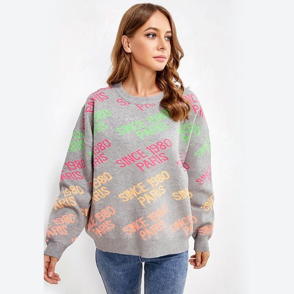 

women's sweaters women autumn winter knitted sweater casual letter jacquard pullovers loose warm jumper streetwear knitwear x7001, White;black